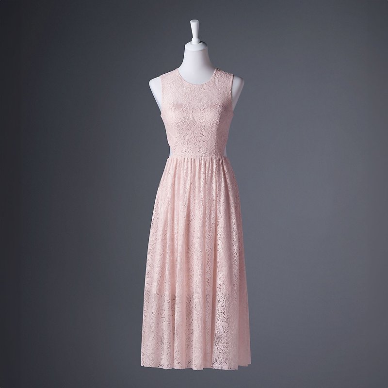 [Newly launched] Elodie sexy and elegant dress with hollow waist - Sakura Pink - Evening Dresses & Gowns - Other Man-Made Fibers Pink