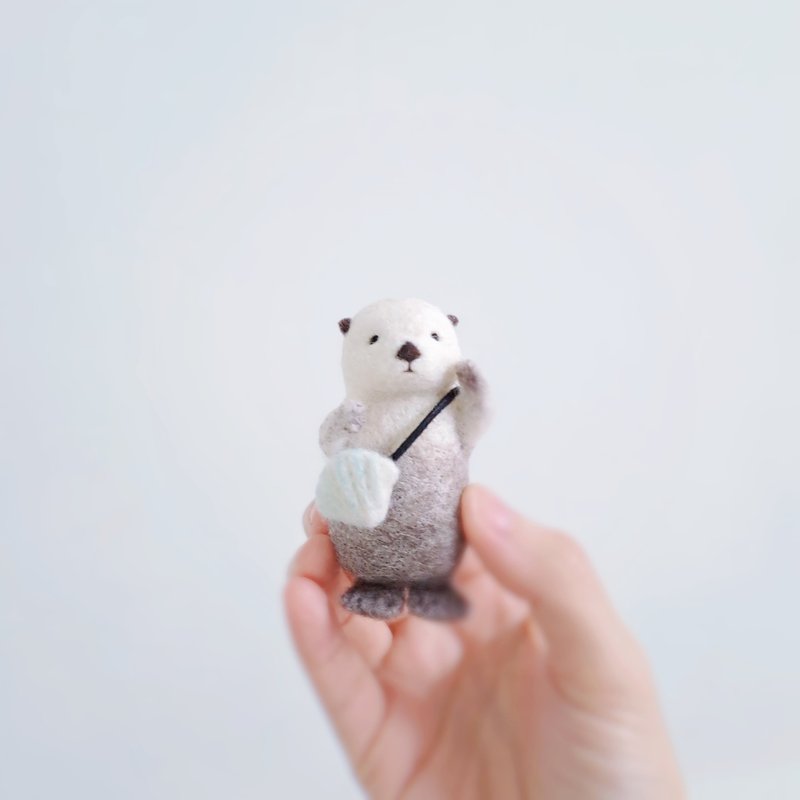 揹著貝殼的海獺 羊毛氈 - 公仔/玩偶 - 羊毛 多色