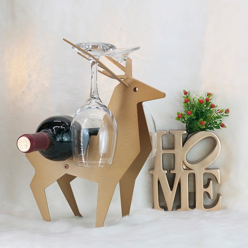 [OPUS Dongqi Metalworking] European-style iron art-reindeer wine rack (limited edition) / metal table wine cabinet decoration - ของวางตกแต่ง - โลหะ สีทอง