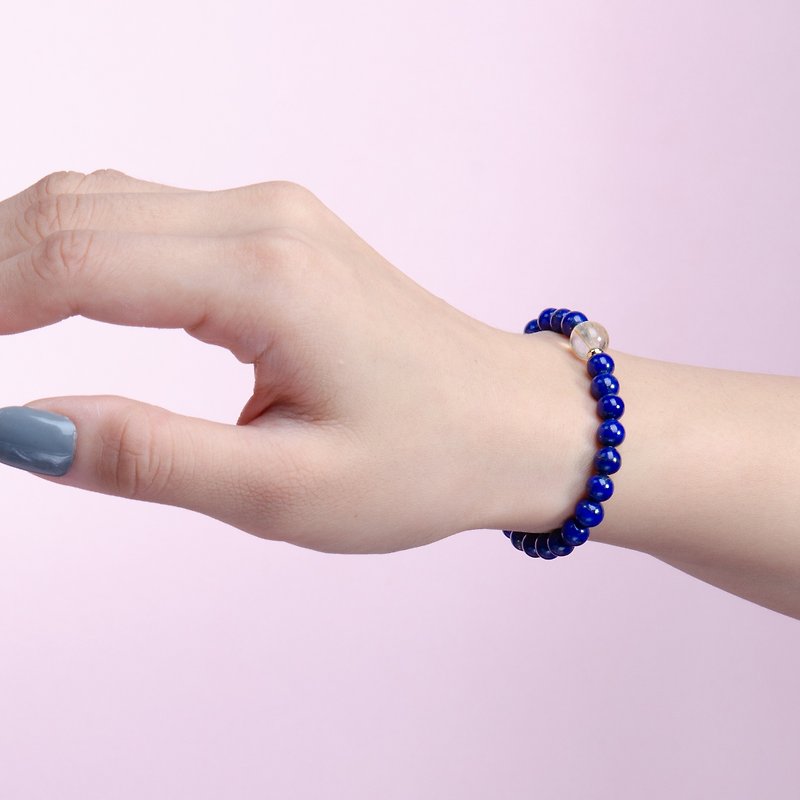 5A級純淨青金石金髮晶手鍊 | 少白少金 | 藍色天然石水晶客製手鏈 - 手鍊/手鐲 - 寶石 藍色