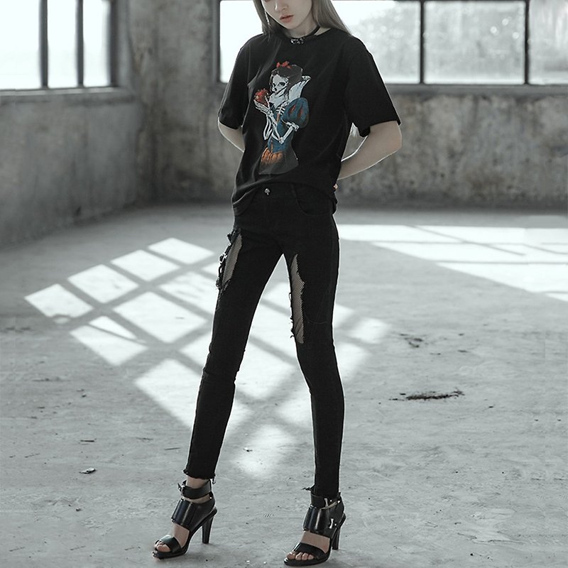 Punk skull mesh button-up jeans - Women's Pants - Other Materials Black