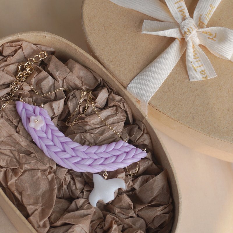 teatime  麻花編織感淡紫色飛鳥項鏈  限定 - 耳環/耳夾/耳骨夾 - 其他材質 紫色