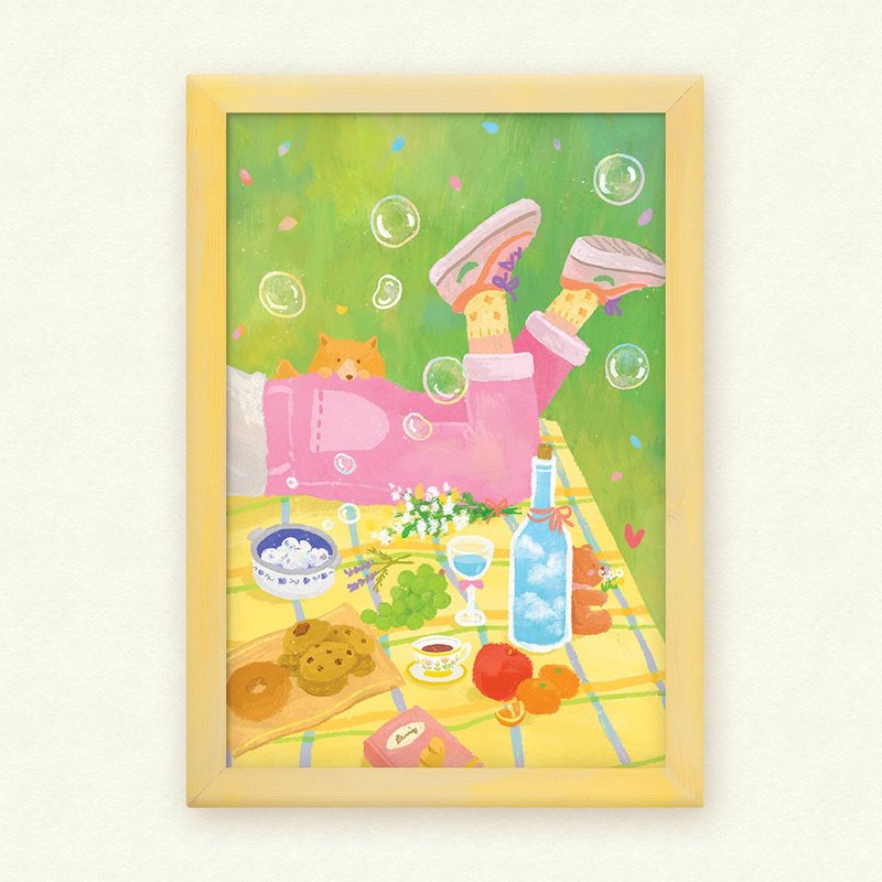 Illustration Art Poster | Bubble Picnic - โปสเตอร์ - กระดาษ สีเขียว