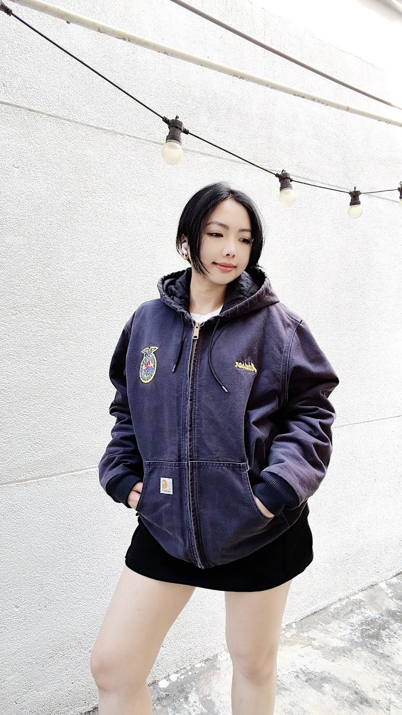 Calgary FFA California Washed Vintage Puffer Zip-Up Hoodie - Women's Casual & Functional Jackets - Cotton & Hemp Blue