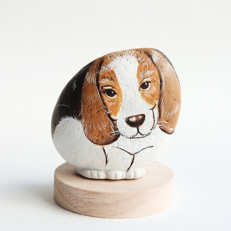 Beagle dog stone painting handmade gift. - Items for Display - Stone Brown