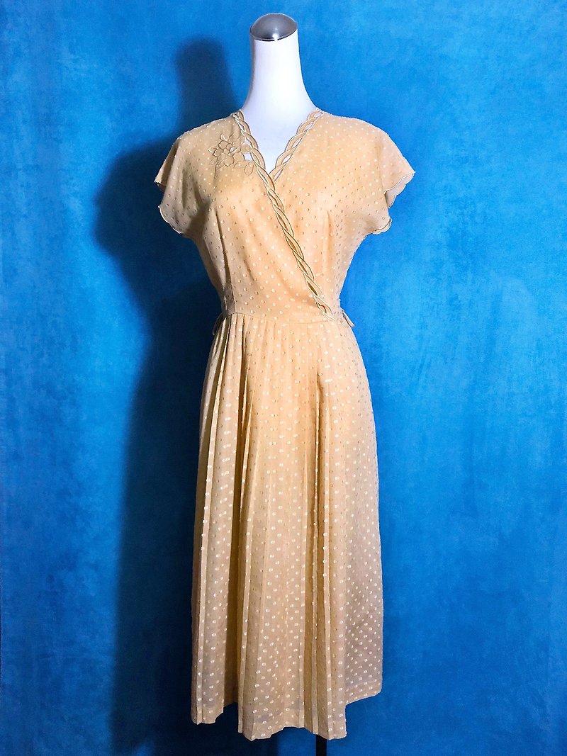 刺繡織紋古著洋裝/ 國外帶回 VINTAGE - 連身裙 - 聚酯纖維 黃色