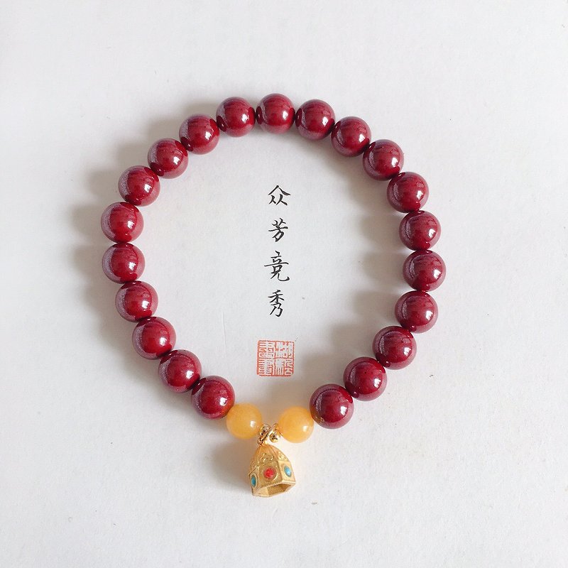 Natural raw ore cinnabar purple gold sand 8MM bracelet cinnabar amount of more than 93%, clearing away heat, detoxifying and preventing fright - Bracelets - Gemstone 