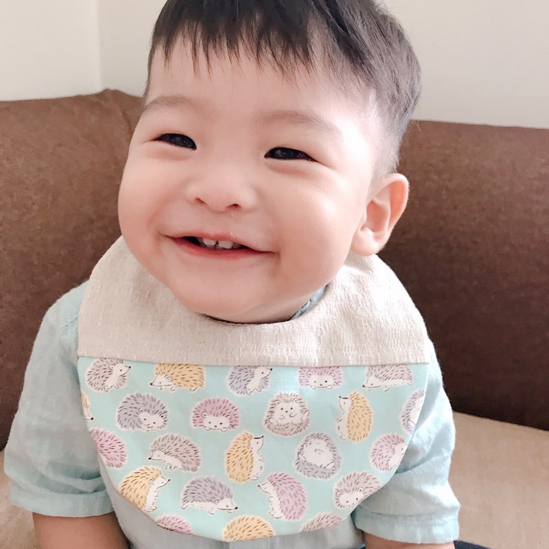 滿滿的刺蝟/ 雙面拼布圍兜兜 - 圍兜/口水巾 - 棉．麻 卡其色