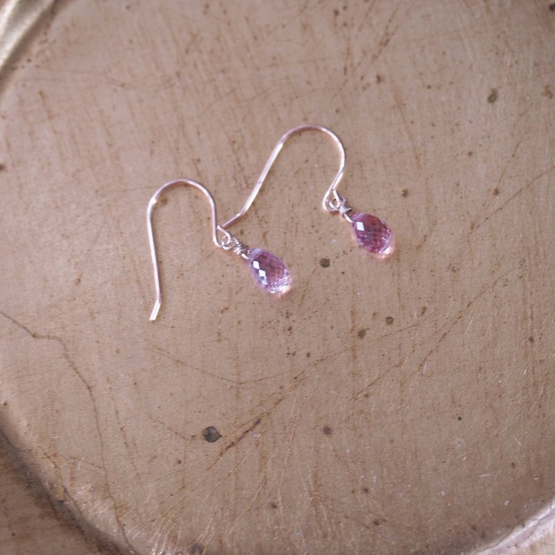 天然粉紅藍寶 粉紅剛玉 10K金迷你寶石小耳環 Sapphire earrings - 耳環/耳夾/耳骨夾 - 玫瑰金 粉紅色