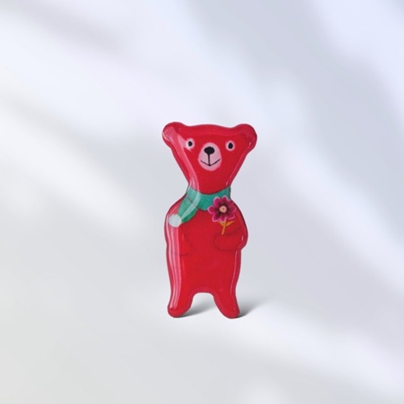 Teddy bear brooch (red) - เข็มกลัด - พลาสติก 