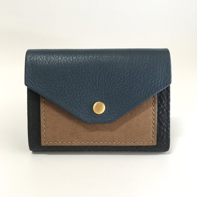 3color Leather wallet-navy - กระเป๋าสตางค์ - หนังแท้ สีน้ำเงิน