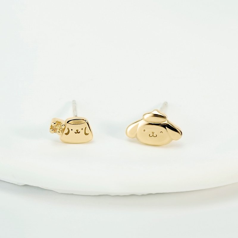 Love&Peace Series-Pompompurin Pudding Dog Pudding Dog Sterling Silver Earrings - Earrings & Clip-ons - Sterling Silver Gold