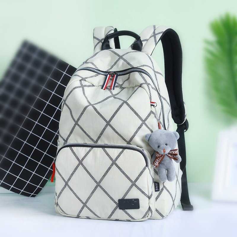 バックパックのコンピュータバッグ旅行バッグのショルダーバッグの格子防水ベージュの後に刺繍ワードレタリングすることができます - リュックサック - その他の素材 ブラック