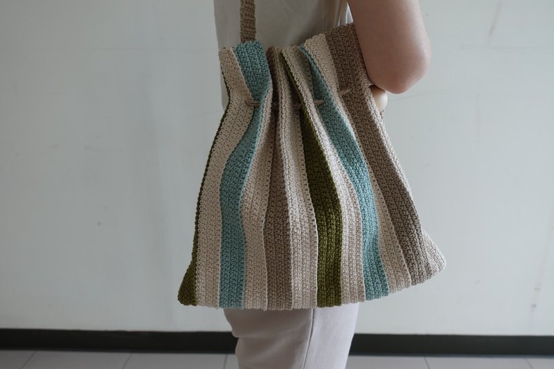 Three-color drawstring bag/side backpack/woven bag - กระเป๋าแมสเซนเจอร์ - ผ้าฝ้าย/ผ้าลินิน 