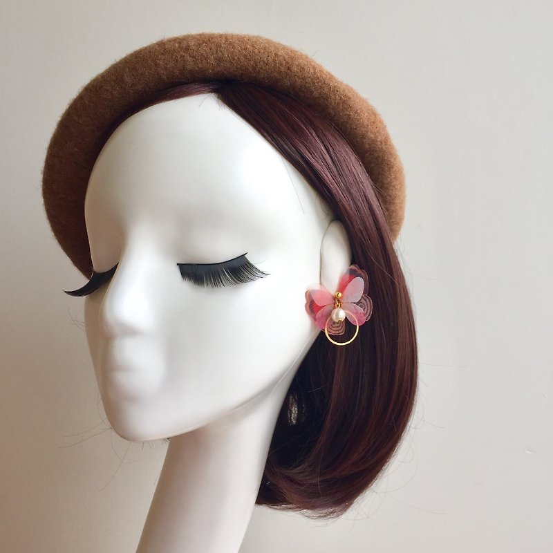 3D red organza silk butterfly romantic earrings flower Wing Earrings - Earrings & Clip-ons - Silk Red