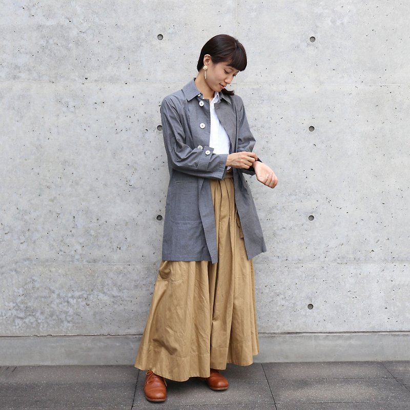 タイプライタークロスステンカラーコート・ユニセックスsize1 - 女上衣/長袖上衣 - 棉．麻 灰色