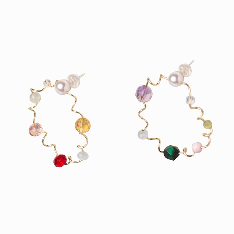 Yunsuo Big Dipper Little Caibao Series Pearl Earrings Natural Crystal Earrings Spiral Ear Clips - Earrings & Clip-ons - Other Materials Gold