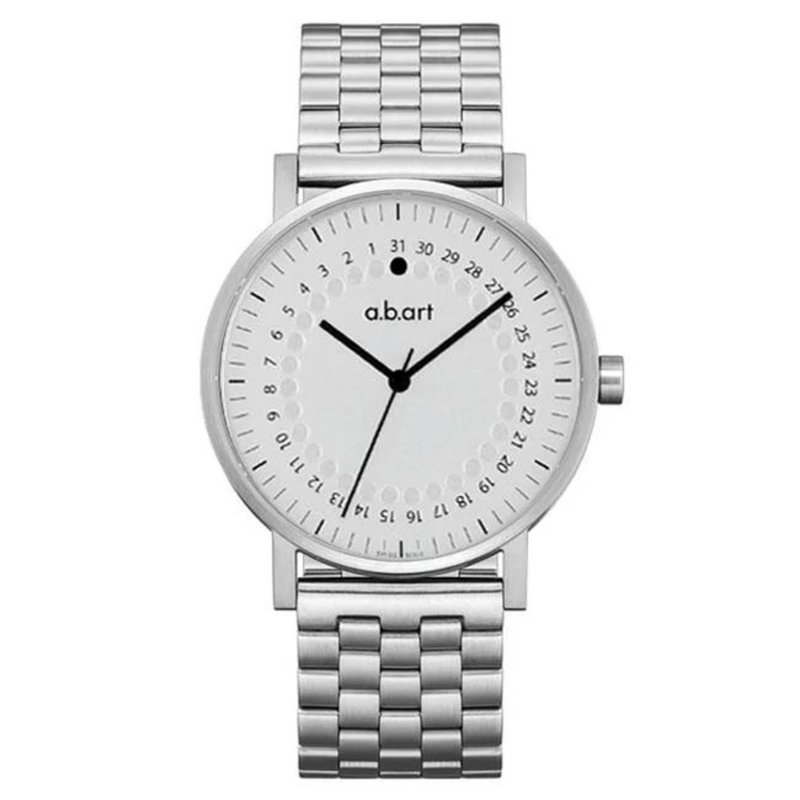 a.b.art  O系列經典日期圓盤跳點不鏽鋼帶錶-銀白 O101SC - 男裝錶/中性錶 - 不鏽鋼 銀色