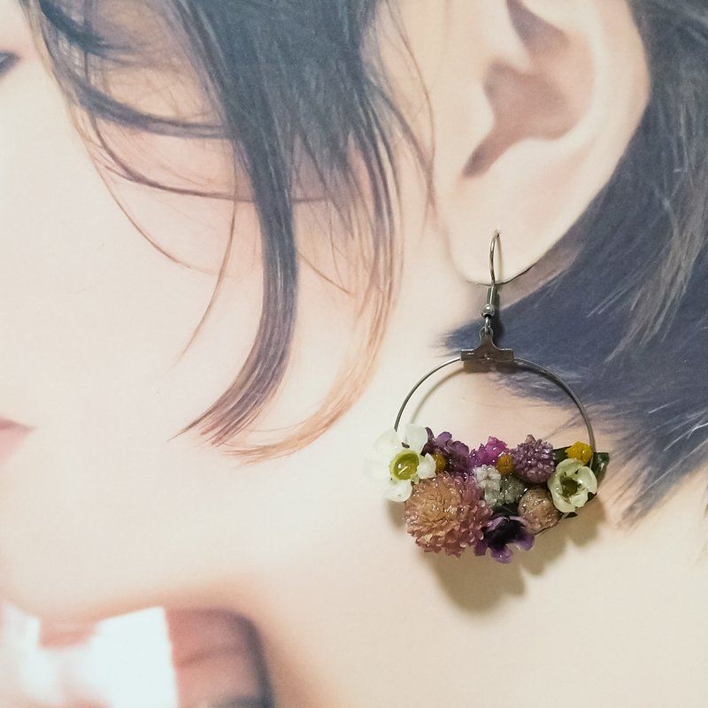 Late summer flower basket earrings (made of surgical Stainless Steel) - ต่างหู - พืช/ดอกไม้ สึชมพู