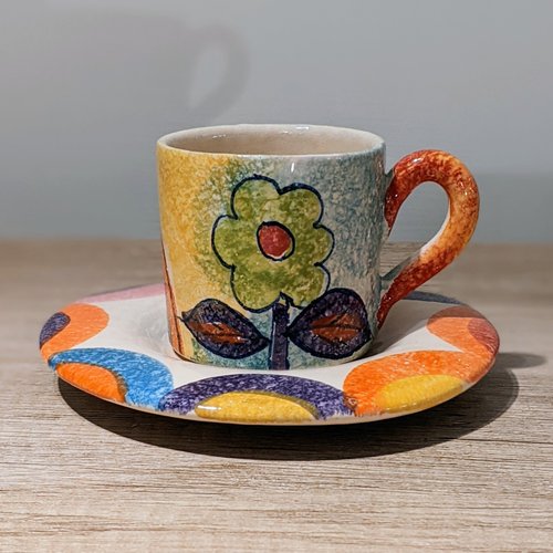 イタリアンエスプレッソカップセット イタリアの手作り陶器 - RA Roman Love エスプレッソカップセット