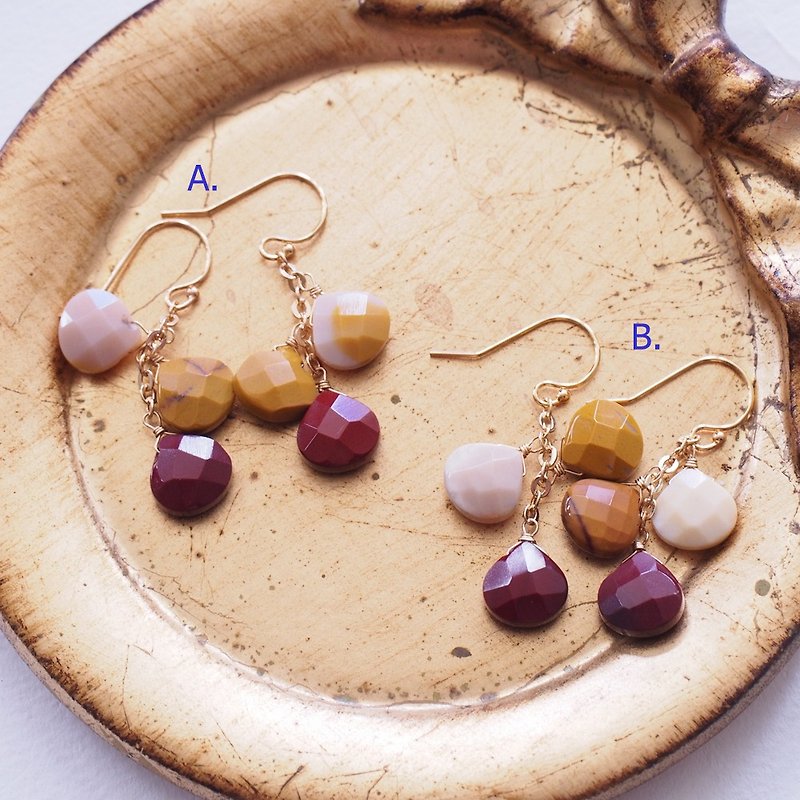 Natural Mookaite from Australia earrings 14K gold filled hook - ต่างหู - เครื่องประดับพลอย หลากหลายสี
