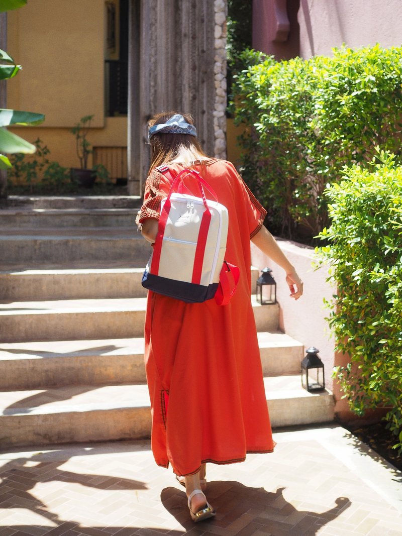 BackPack Beige/Navy/Red - 後背包/背包/書包 - 聚酯纖維 白色