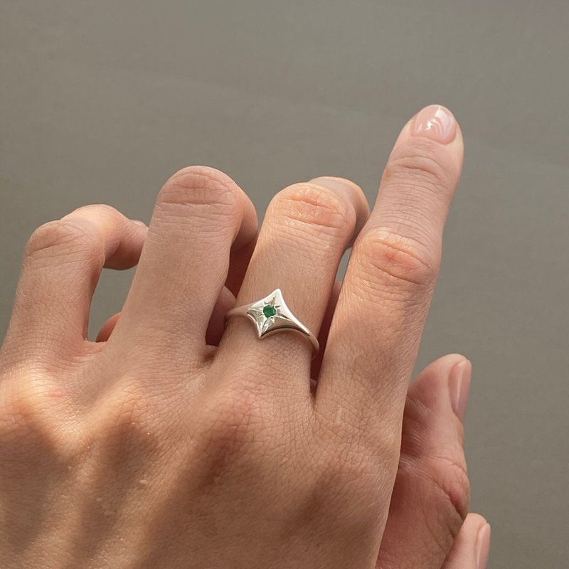 sterling silver 925 I Emma emerald ring - 戒指 - 純銀 