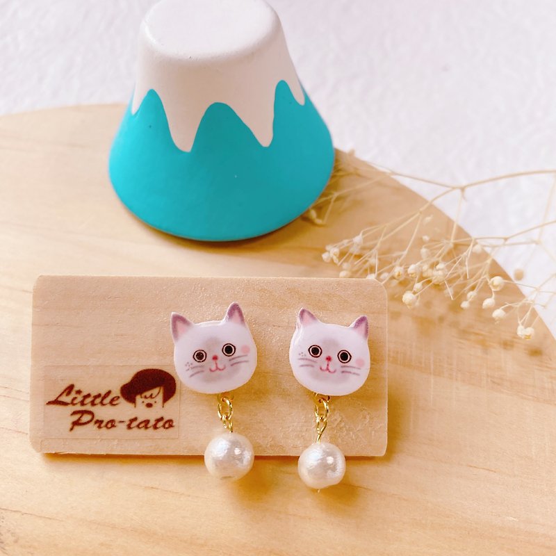 Siamese cat cotton bead earrings - ต่างหู - เรซิน 