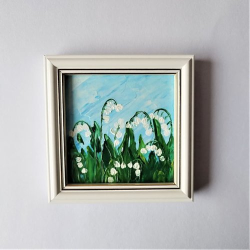 油畫スズランの絵ぶら下がっている絵白い花の壁の装飾