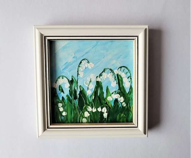 絵画 インテリア　絵　額付き(白）油絵　F4-090116　花（すずらん） 絵画 インテリア 絵 額付き(白）油絵 F4-090116 花（すずらん）