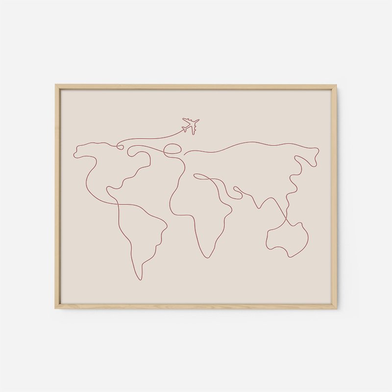 世界地図ポスター、一本線画、印刷可能なポスターJPGデジタルファイルダウンロード - ポスター・絵 - その他の素材 