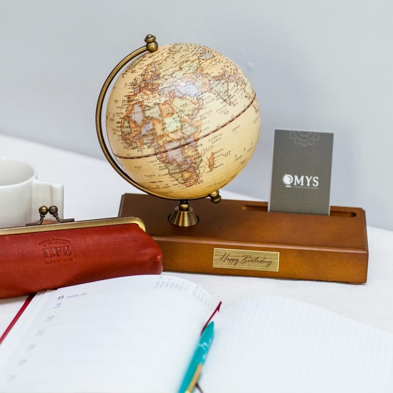 SkyGlobe 5吋仿古名片底座邑森半圓尺地球儀(中文版) - 擺飾/家飾品 - 其他材質 黃色