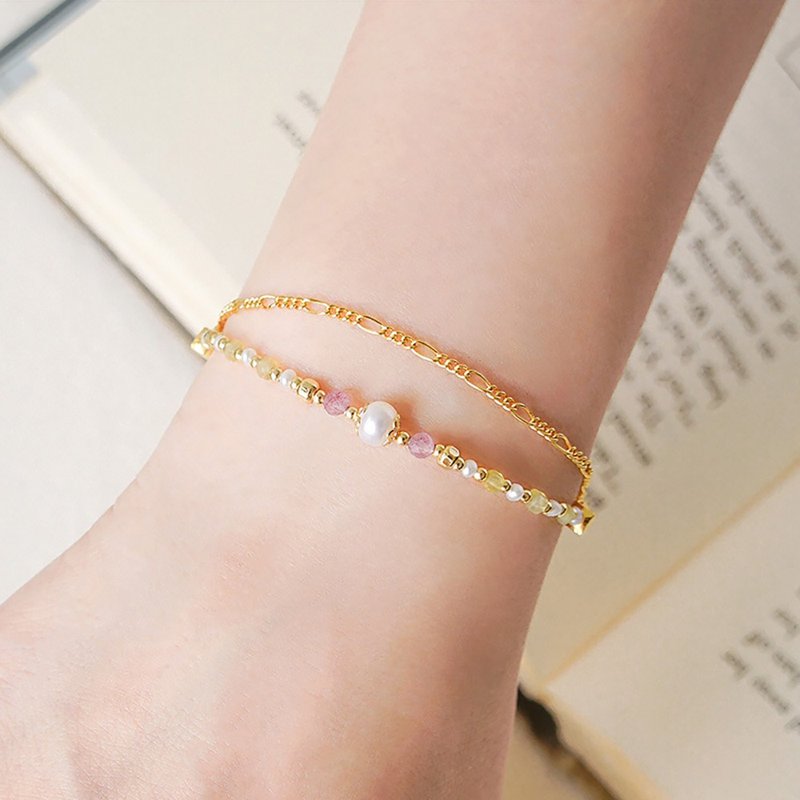 愛情 x 蛋白石 草莓晶 珍珠 客製化 18K金 【呼喊愛情】雙層手鍊 - 手鍊/手環 - 寶石 