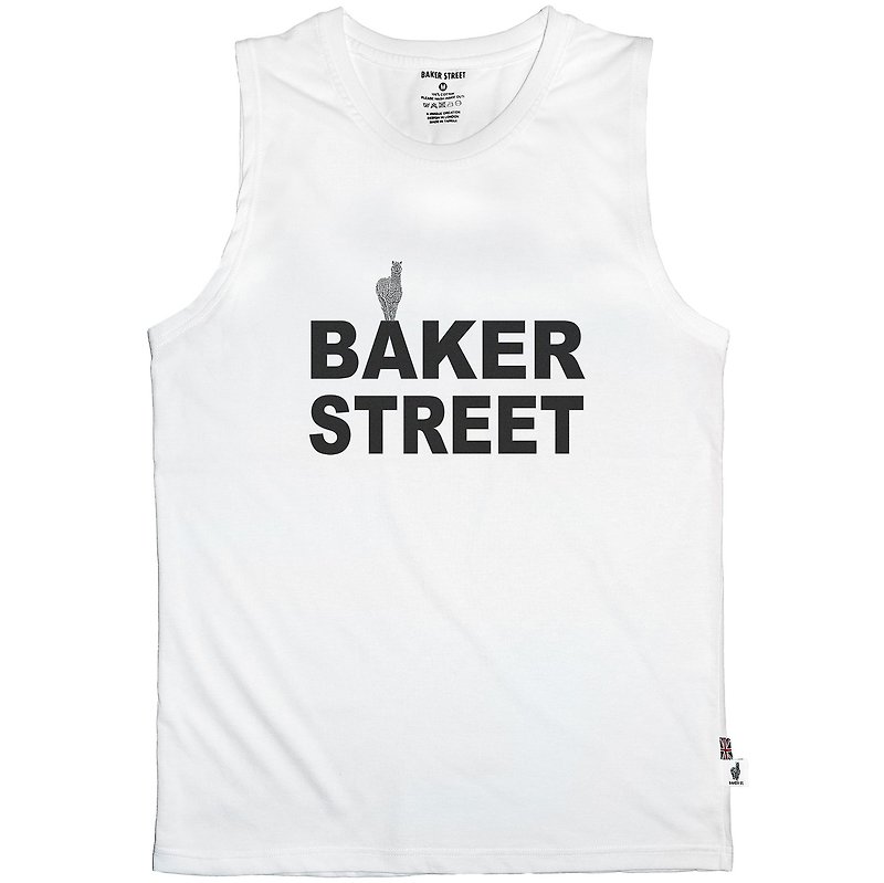British Fashion Brand -Baker Street- Logo Printed Tank Top - เสื้อกั๊กผู้หญิง - ผ้าฝ้าย/ผ้าลินิน ขาว