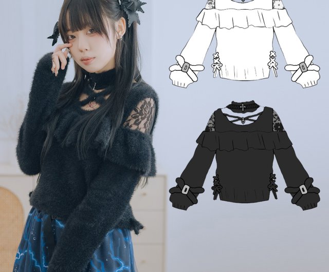 オリジナル 地雷好き 地下アイドル風 レースステッチ クロスカラー