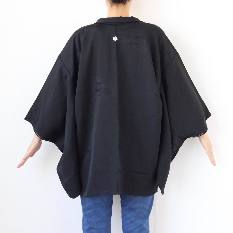 black Haori, EXCELLENT VINTAGE, Japanese kimono, versatile /4072 - ジャケット - シルク・絹 ブラック