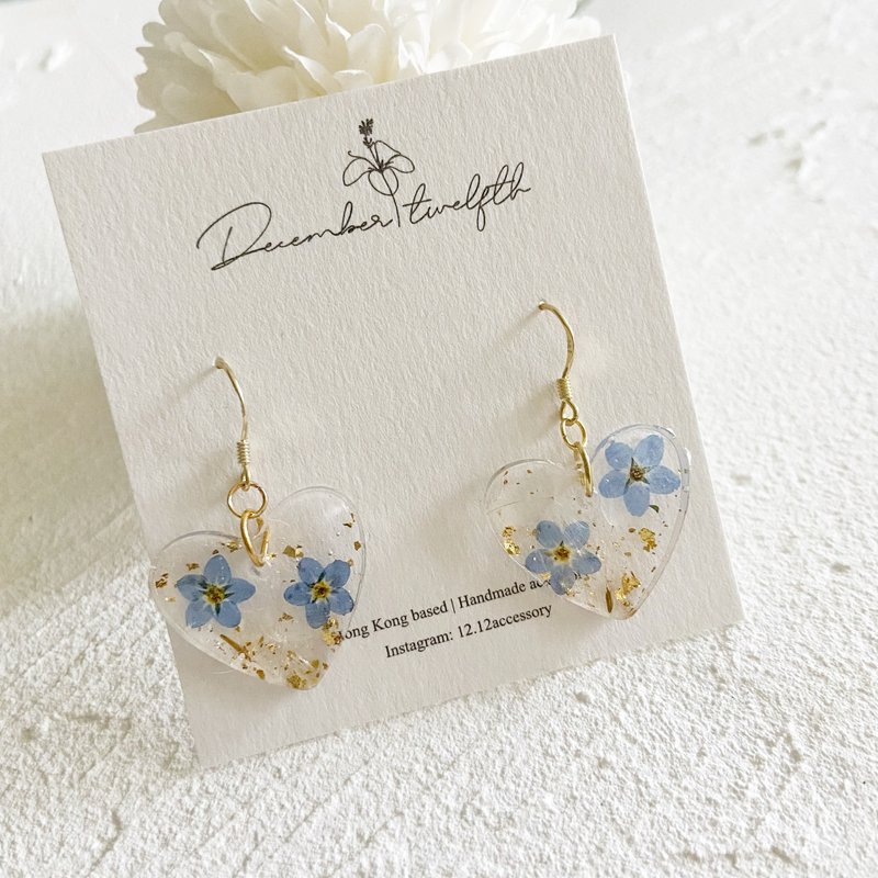 Japanese embossed gold leaf sterling silver earrings - Earrings & Clip-ons - Plants & Flowers Blue