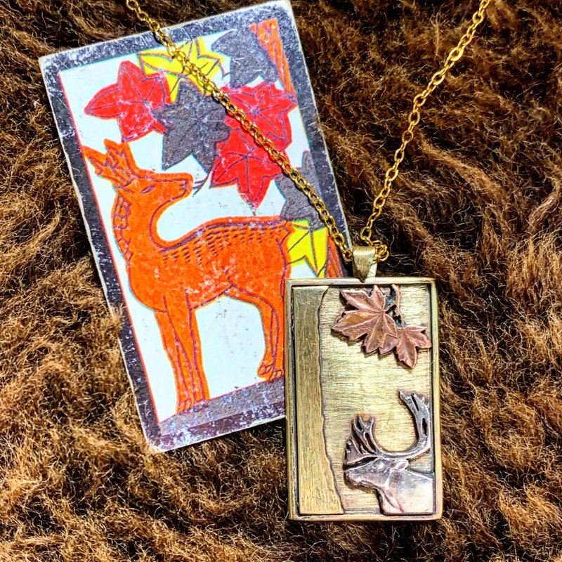 日本花札硬幣吊咀(十月-楓間鹿) - 項鍊 - 其他金屬 