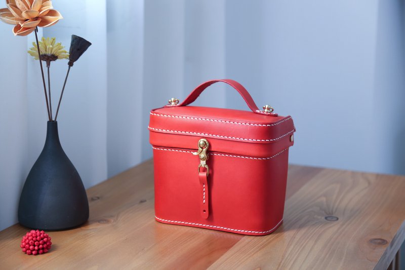 【客订版】箱型醫生包口金包 - 公事包 - 真皮 紅色