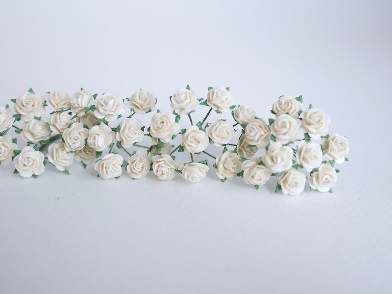 Paper Flower, DIY 100 pieces mulberry, small rose size 0.8 cm., ivory colors. - Other - Paper White