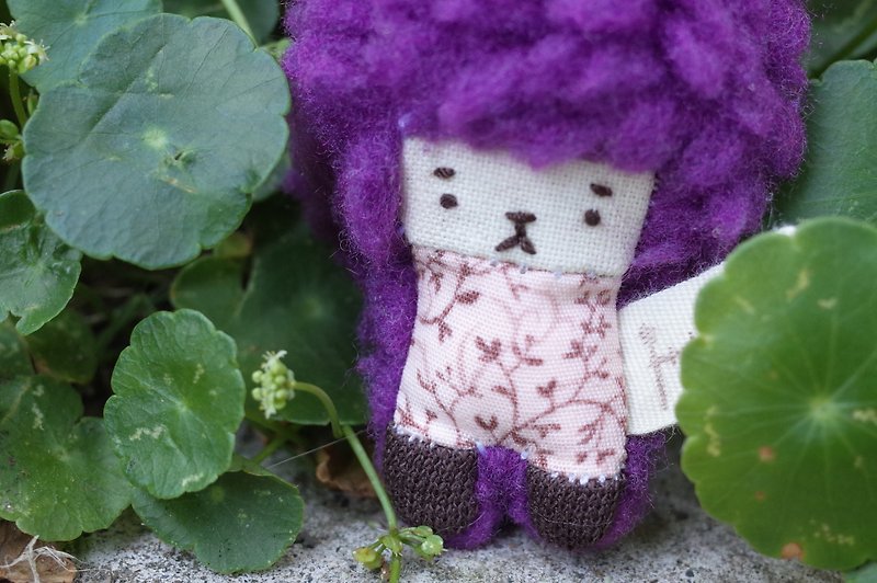 Mini Duo rabbit - grape purple hair -022 pink grass - ที่ห้อยกุญแจ - ผ้าฝ้าย/ผ้าลินิน สีม่วง