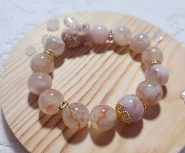 櫻花瑪瑙阿拉善雕刻件||美顏人緣姻緣助眠水晶手鍊陌上花開｜手鍊/手環