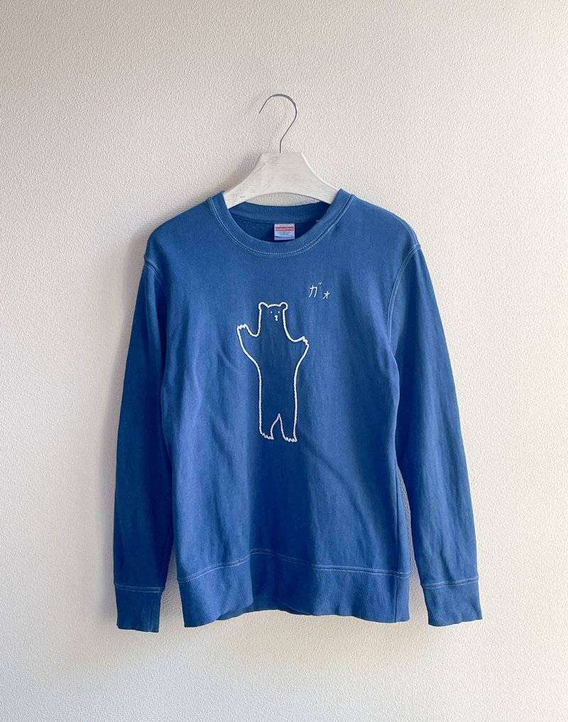 日本製 手染め 北極熊  sweatshirt Aizome Aizen Shibori 藍染 手刺繍 魚　Fish - 帽T/大學T - 棉．麻 藍色