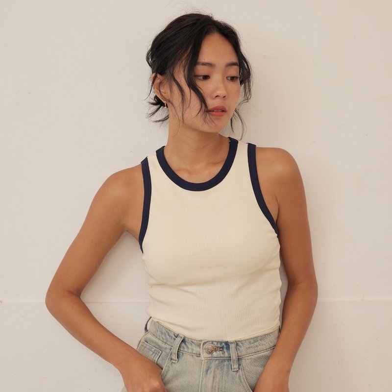 Ribbed Racer Back Cropped Tank Top - ชุดชั้นในผู้หญิง - ผ้าฝ้าย/ผ้าลินิน สีน้ำเงิน