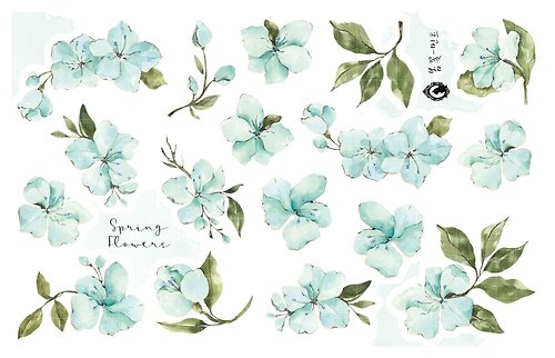 honne market Spring Flower - Mint - Paper / White Printed PET (blue lion)