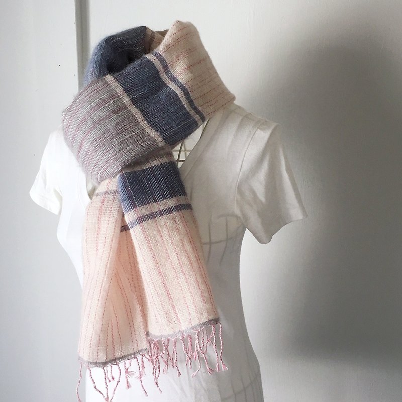 手織りストール Pink and Blue Mix - 圍巾/披肩 - 羊毛 粉紅色