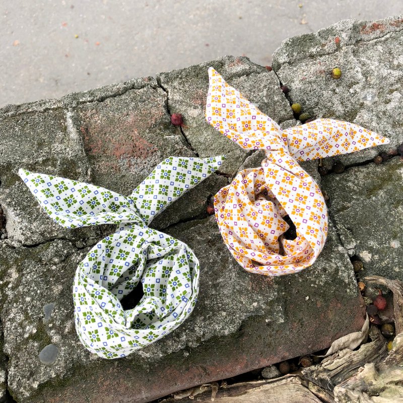 菱形花磚 / 綠 橘 / 軟鐵絲 鐵絲 髮帶 髮箍 - 髮箍/髮帶 - 棉．麻 