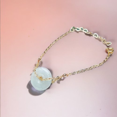 瓔珞珠寶盒 E.L.Jewelry Box 【願‧平安】冰種翡翠平安扣手鍊 14K包金|天然緬甸翡翠A貨|送禮