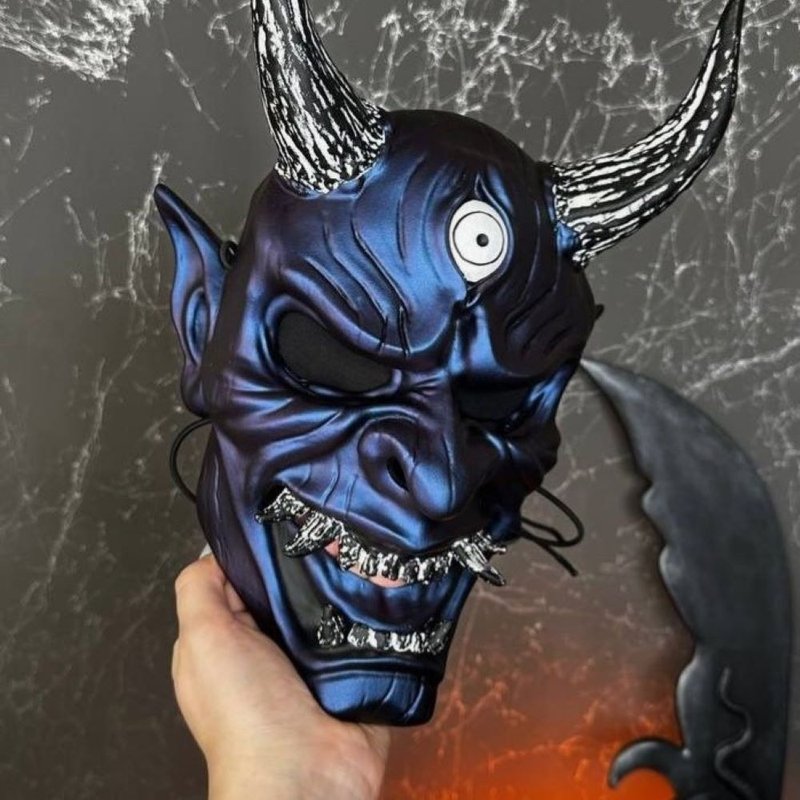 DBD Oni Purple Chameleon Mask, Japanese Oni Demon mask, Dark Hannya mask - 口罩/口罩收納套 - 樹脂 紫色