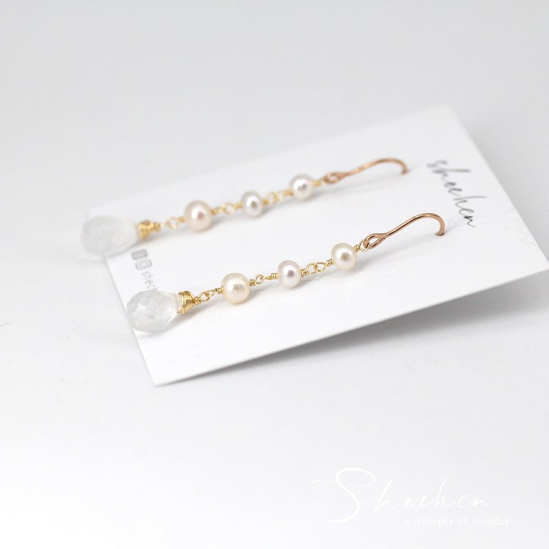 天然純淨白水晶 天然珍珠牛奶晶耳環 極閃 美國進口14K包金耳勾 - 耳環/耳夾/耳骨夾 - 其他材質 